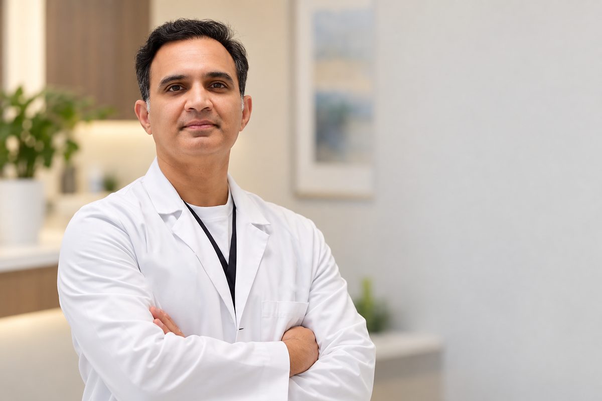 Dr. Rahil Malik, MD, FACOG, in a white coat